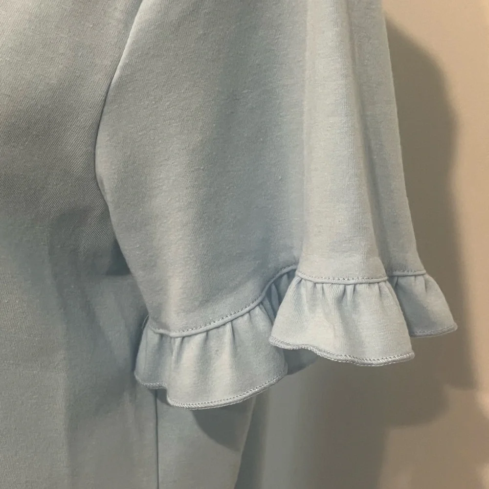 NWOT Women's Sky Blue Tee with Ruffled Sleeves, Medium - Picture 2 of 3